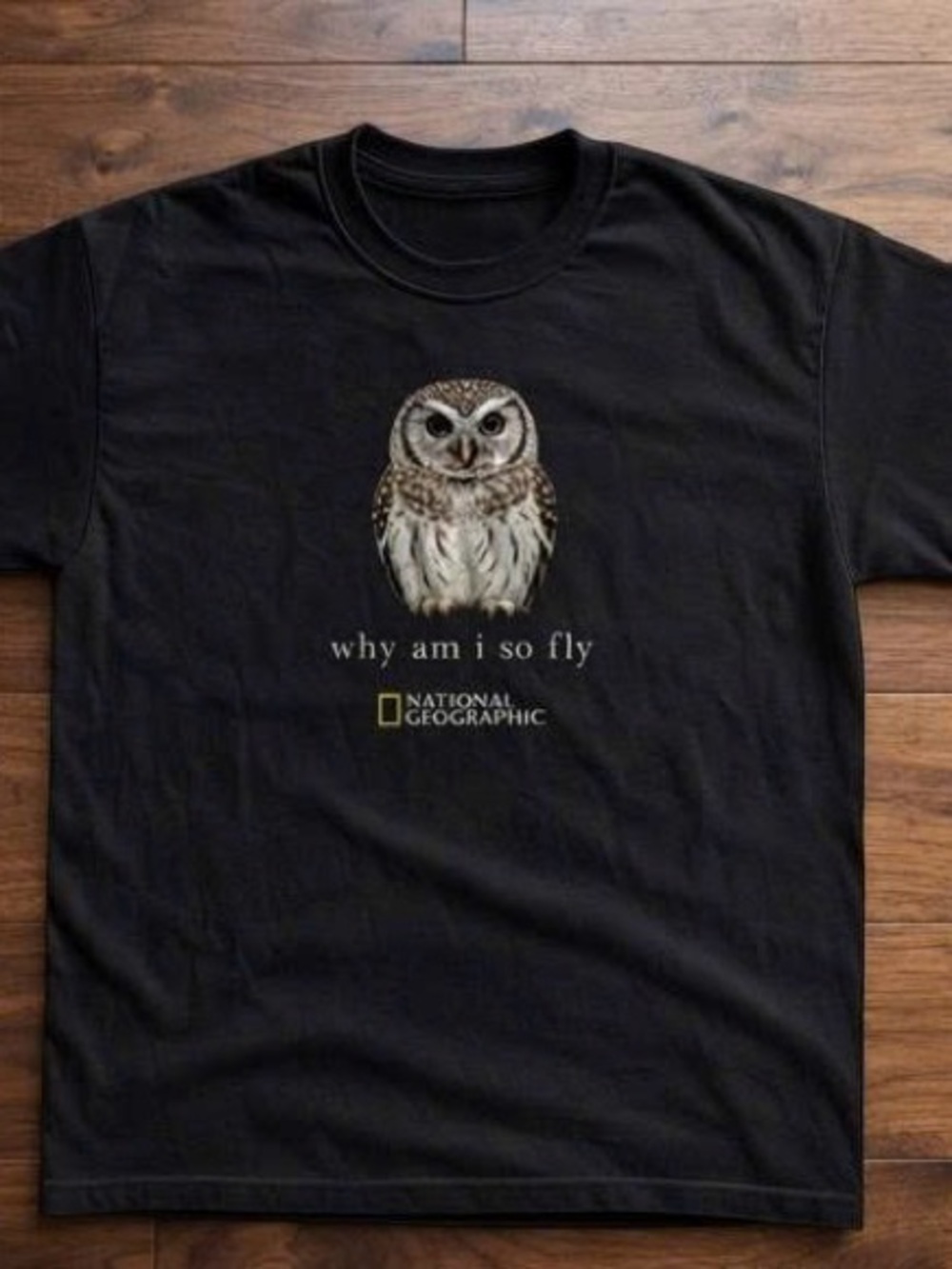 Owl shirt. Black Short-Sleeve Tee with Owl Graphic